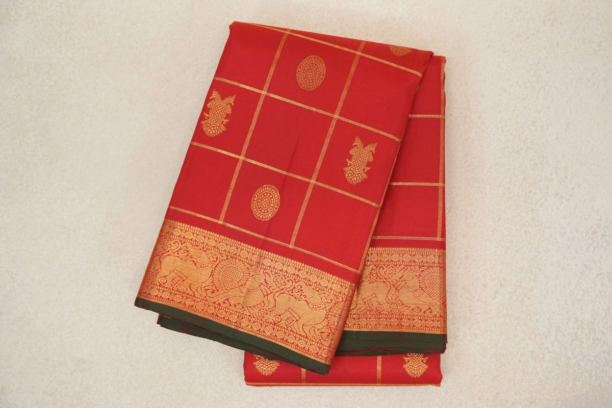 Chilli Red with Bottle Green Selvedge Vintage Kanjivaram Silk Saree