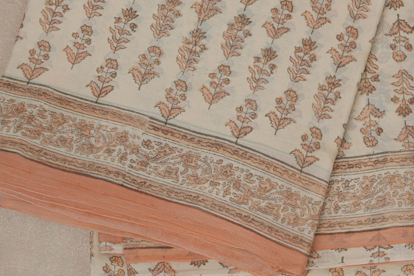 White and peach Tussar silk saree Inheritance India  PSSW290129