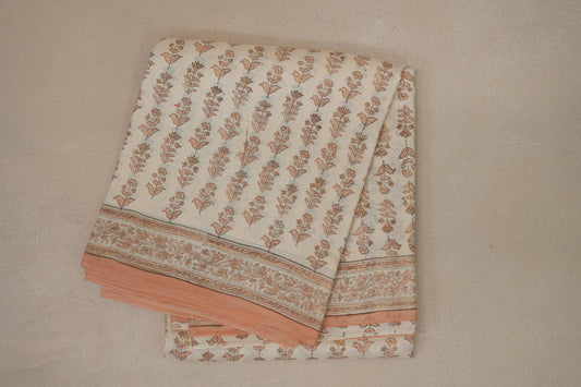 White and peach Tussar silk saree Inheritance India  PSSW290129
