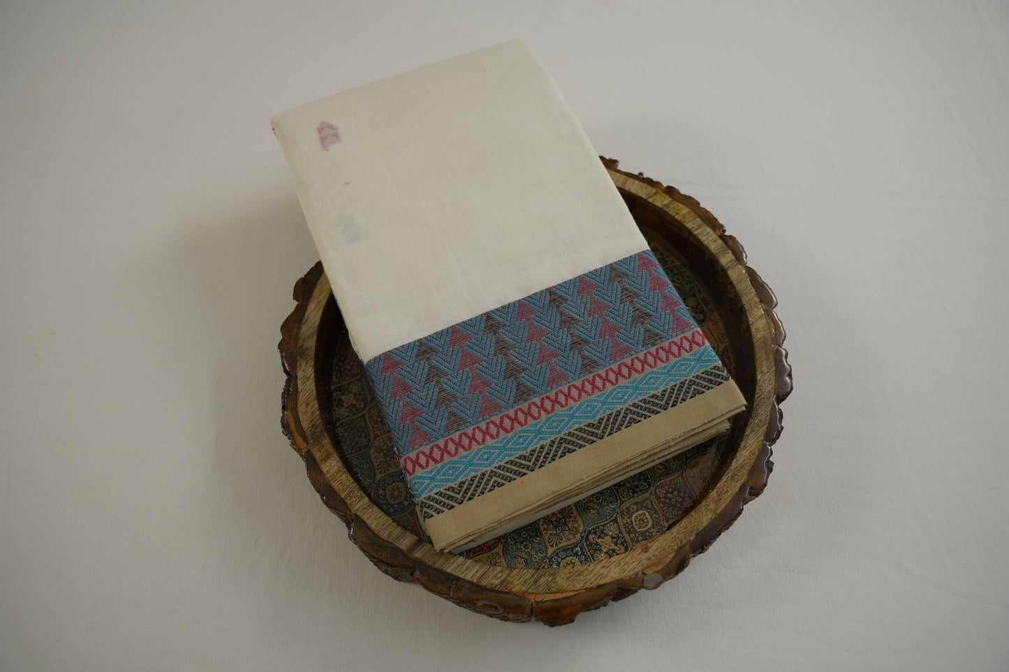 Off-white cotton saree