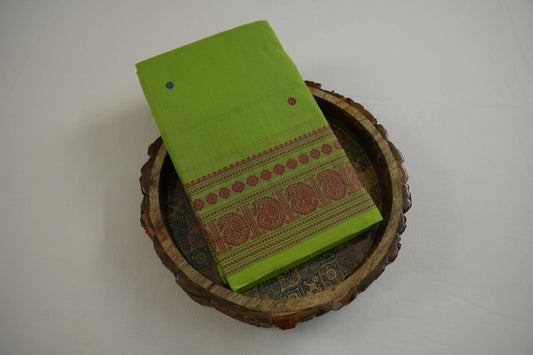 Parrot green cotton saree 
