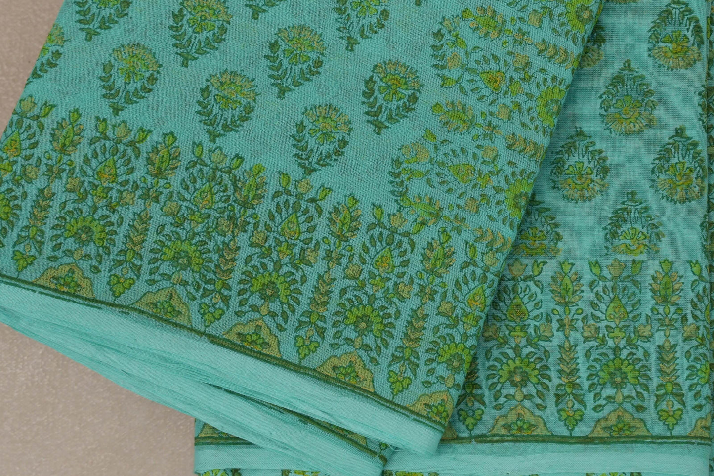Turquoise blue Cotton Saree by Inheritance India PSSW290132