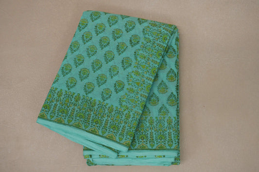 Turquoise blue Cotton Saree by Inheritance India PSSW290132