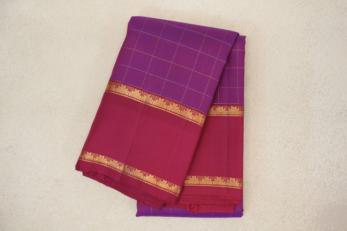 Dual Tone of Red and Blue with Reddish Pink Rettai Pettu Borders Vintage Kanjivaram Silk Saree by Shreenivas Silks PSSR0110191