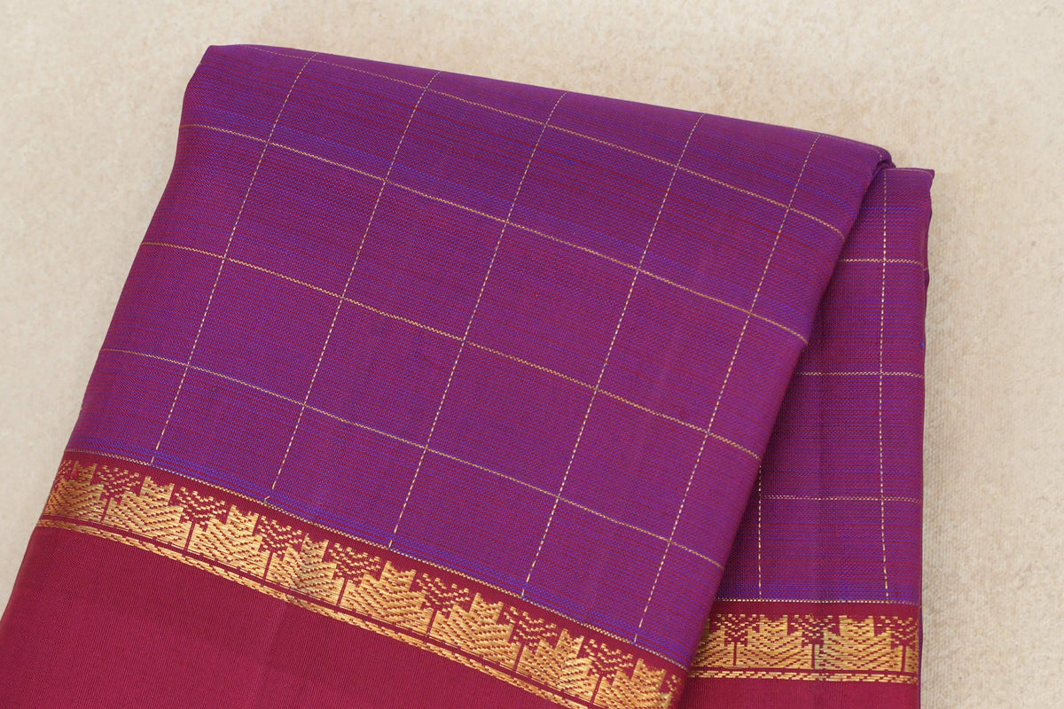 Dual Tone of Red and Blue with Reddish Pink Rettai Pettu Borders Vintage Kanjivaram Silk Saree by Shreenivas Silks PSSR0110191
