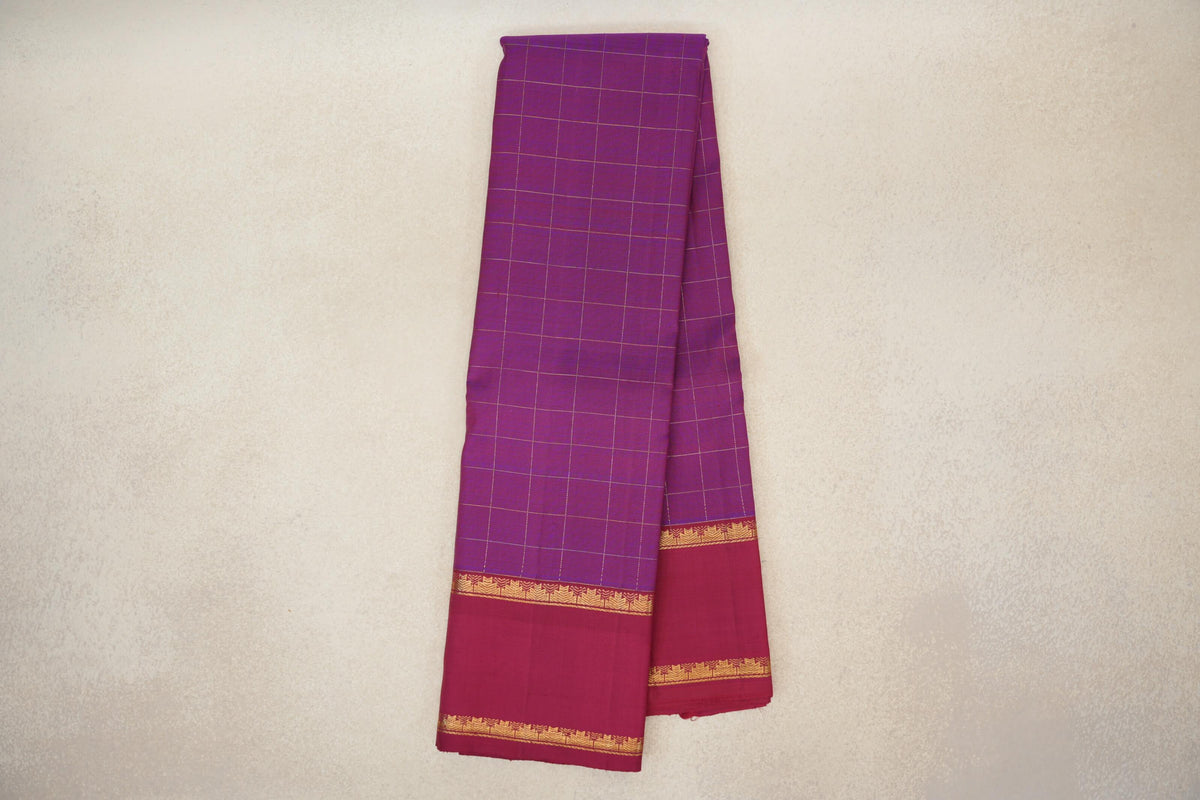 Dual Tone of Red and Blue with Reddish Pink Rettai Pettu Borders Vintage Kanjivaram Silk Saree by Shreenivas Silks PSSR0110191