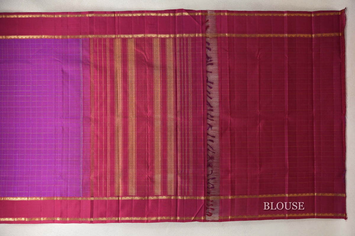 Dual Tone of Red and Blue with Reddish Pink Rettai Pettu Borders Vintage Kanjivaram Silk Saree by Shreenivas Silks PSSR0110191