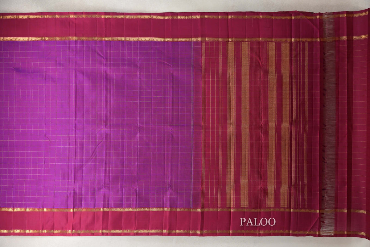 Dual Tone of Red and Blue with Reddish Pink Rettai Pettu Borders Vintage Kanjivaram Silk Saree by Shreenivas Silks PSSR0110191
