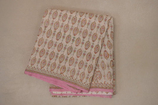 Beige and pink Cotton Saree by Inheritance India PSSW290135