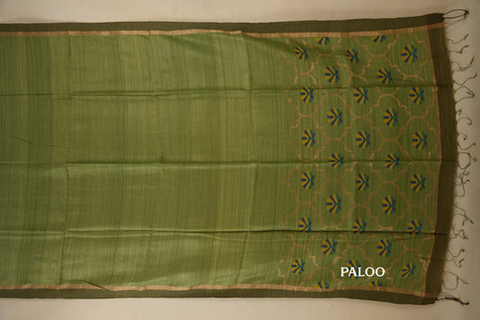 Elaichi Green with Mehendi Green Borders Bhagalpur Tussar silk saree paloo