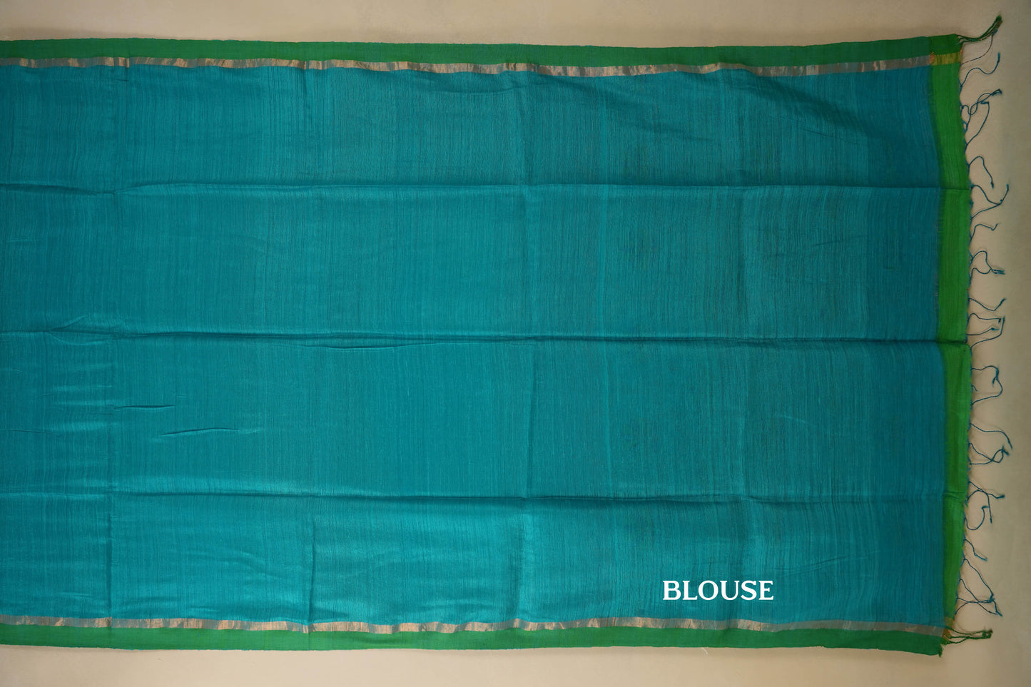 Peacock Blue with Green Borders Bhagalpur Tussar silk saree blouse