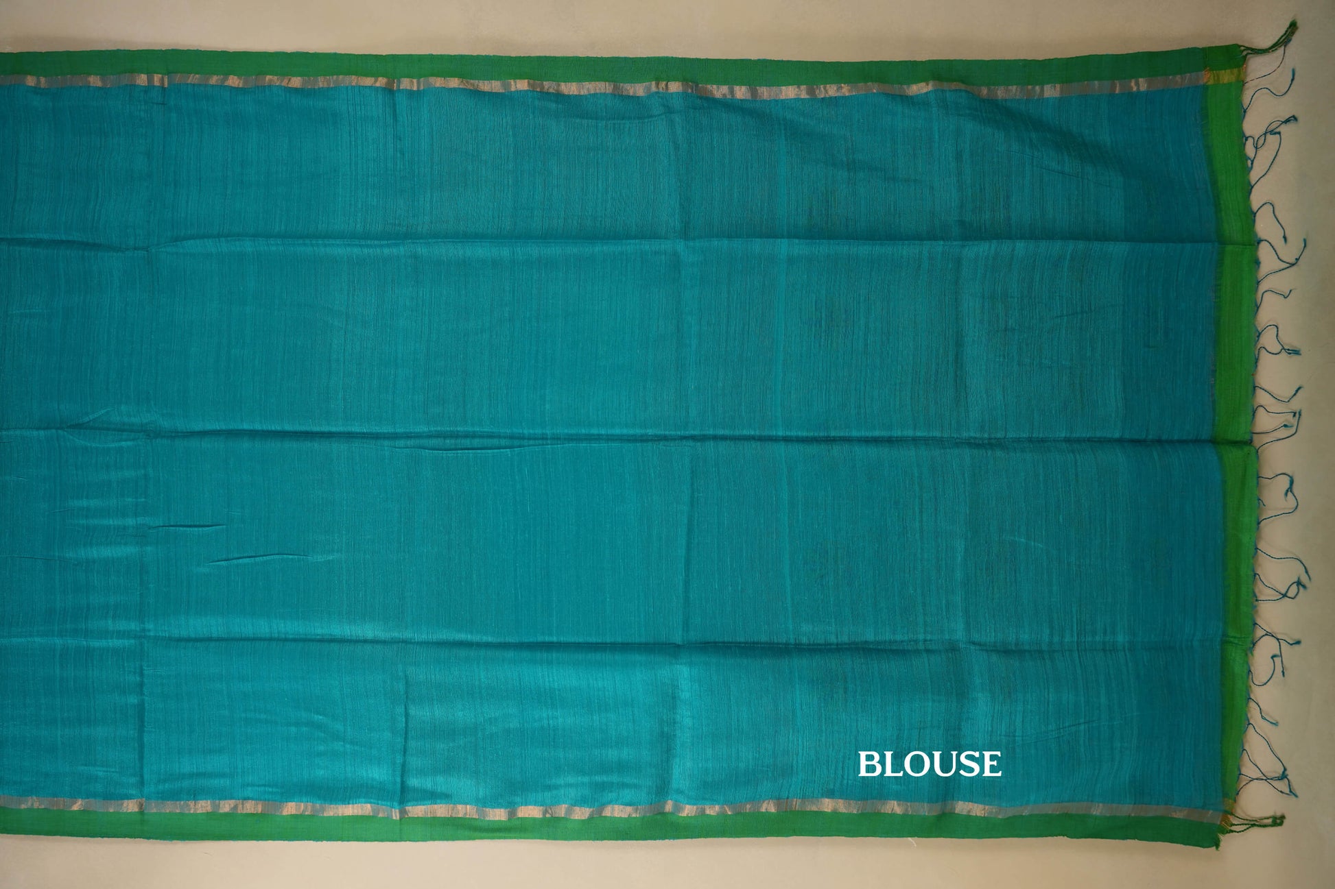Peacock Blue with Green Borders Bhagalpur Tussar silk saree blouse