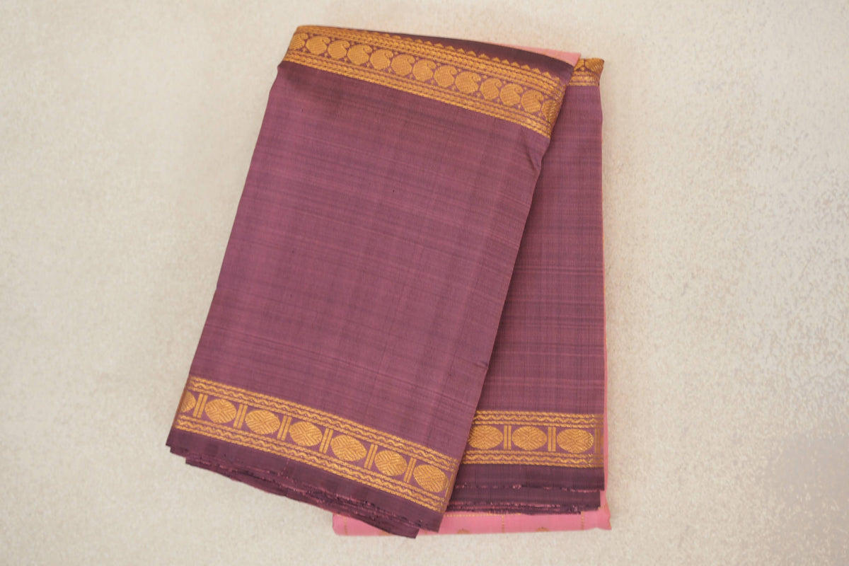 Blush Pink with Rose Mauve Rettai Pettu Borders Vintage Kanjivaram Silk Saree
