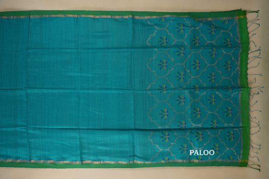 Peacock Blue with Green Borders Bhagalpur Tussar silk saree paloo