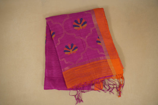 Pink with Orange Borders Bhagalpur Tussar silk saree