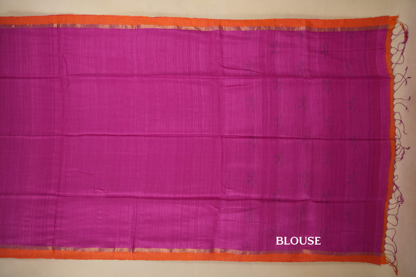Pink with Orange Borders Bhagalpur Tussar silk saree blouse