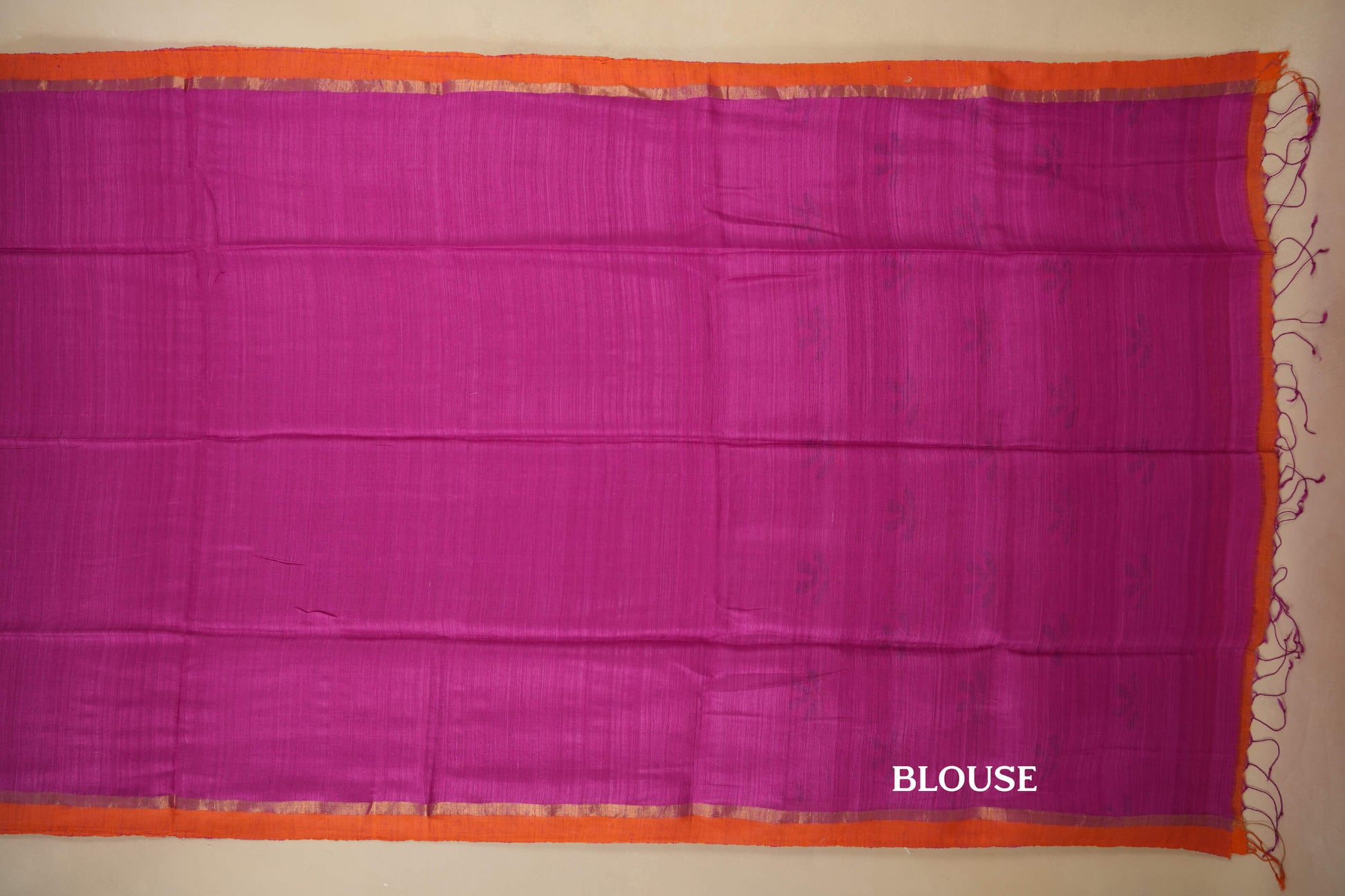 Pink with Orange Borders Bhagalpur Tussar silk saree blouse