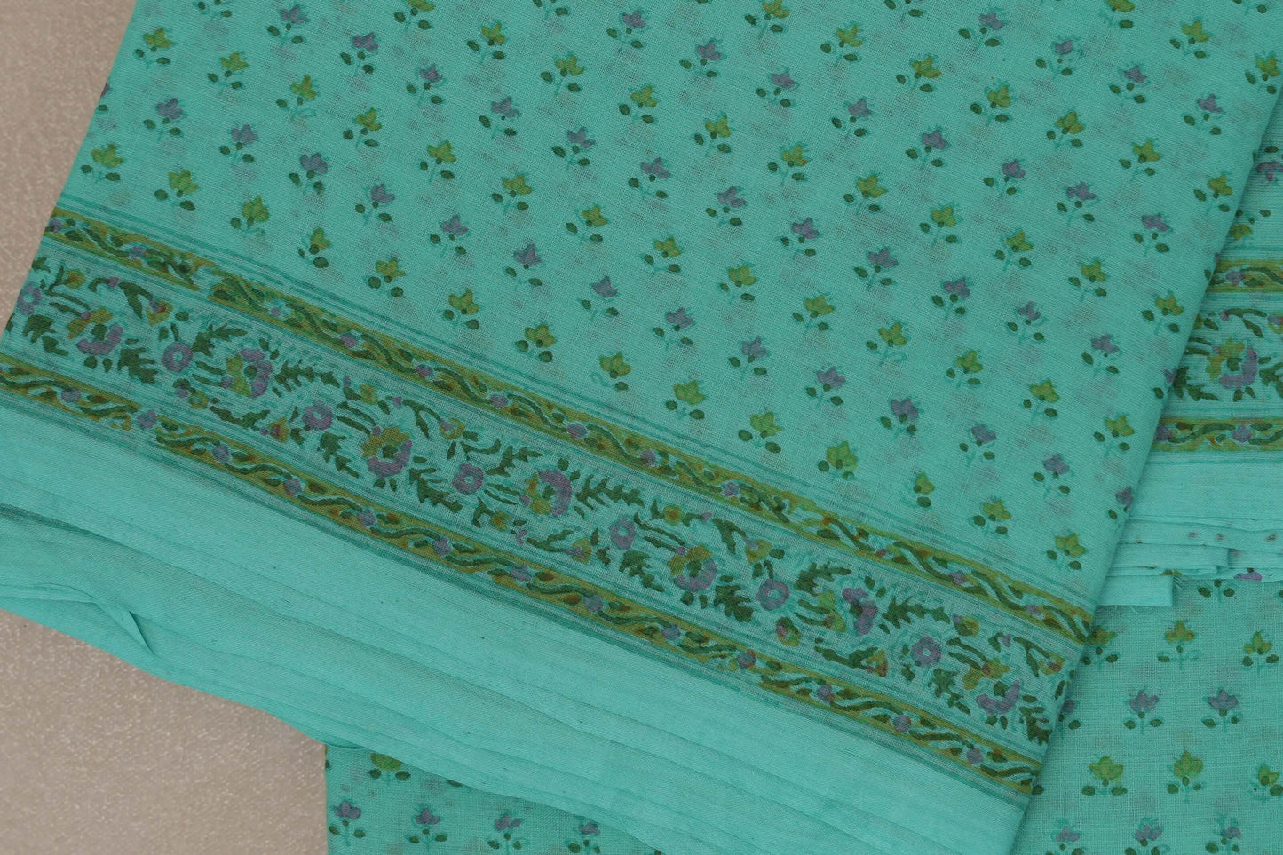 Turquoise blue Cotton Saree by Inheritance India PSSW290137