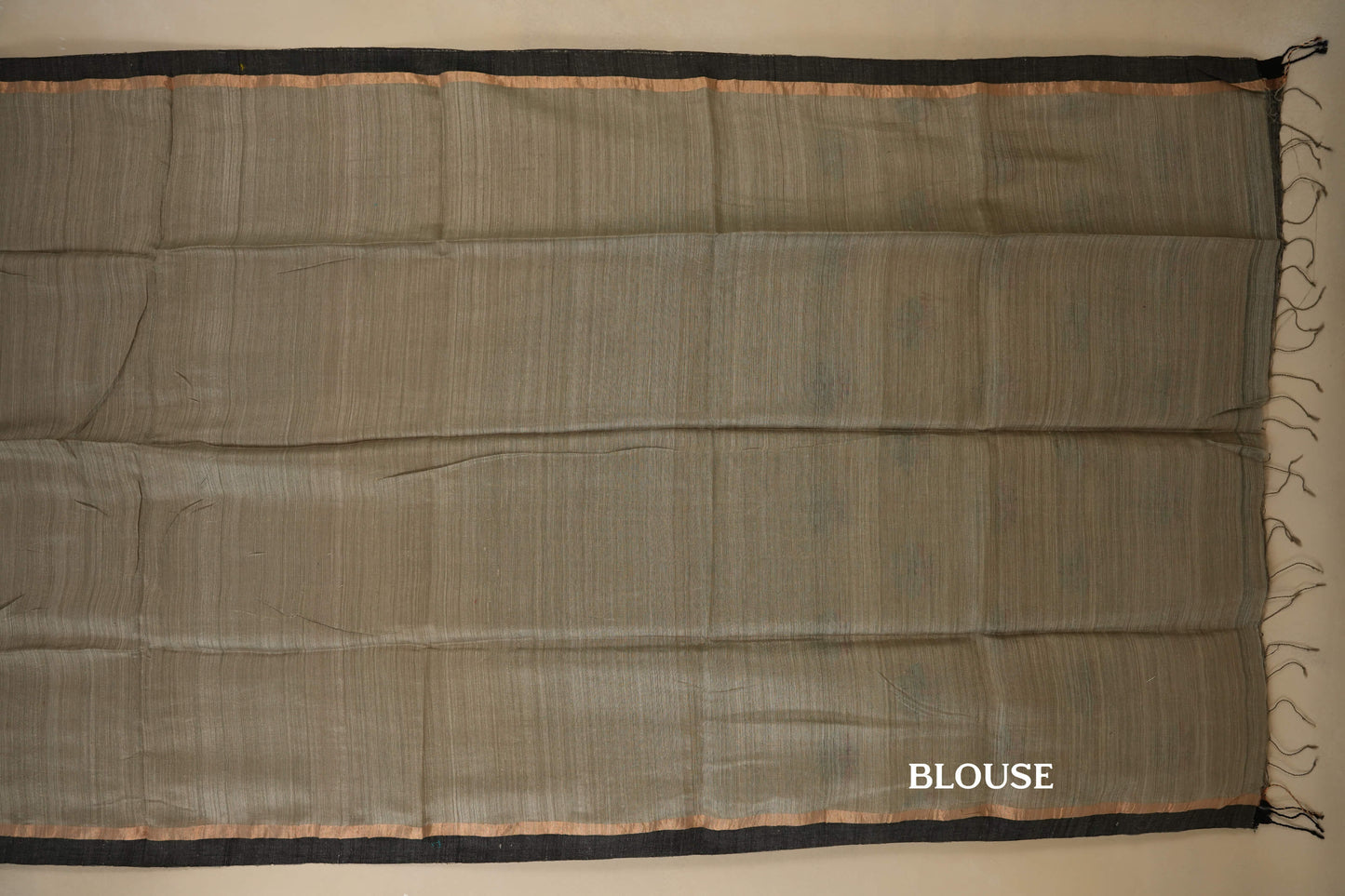 Gray with Black Borders Bhagalpur Tussar silk saree blouse
