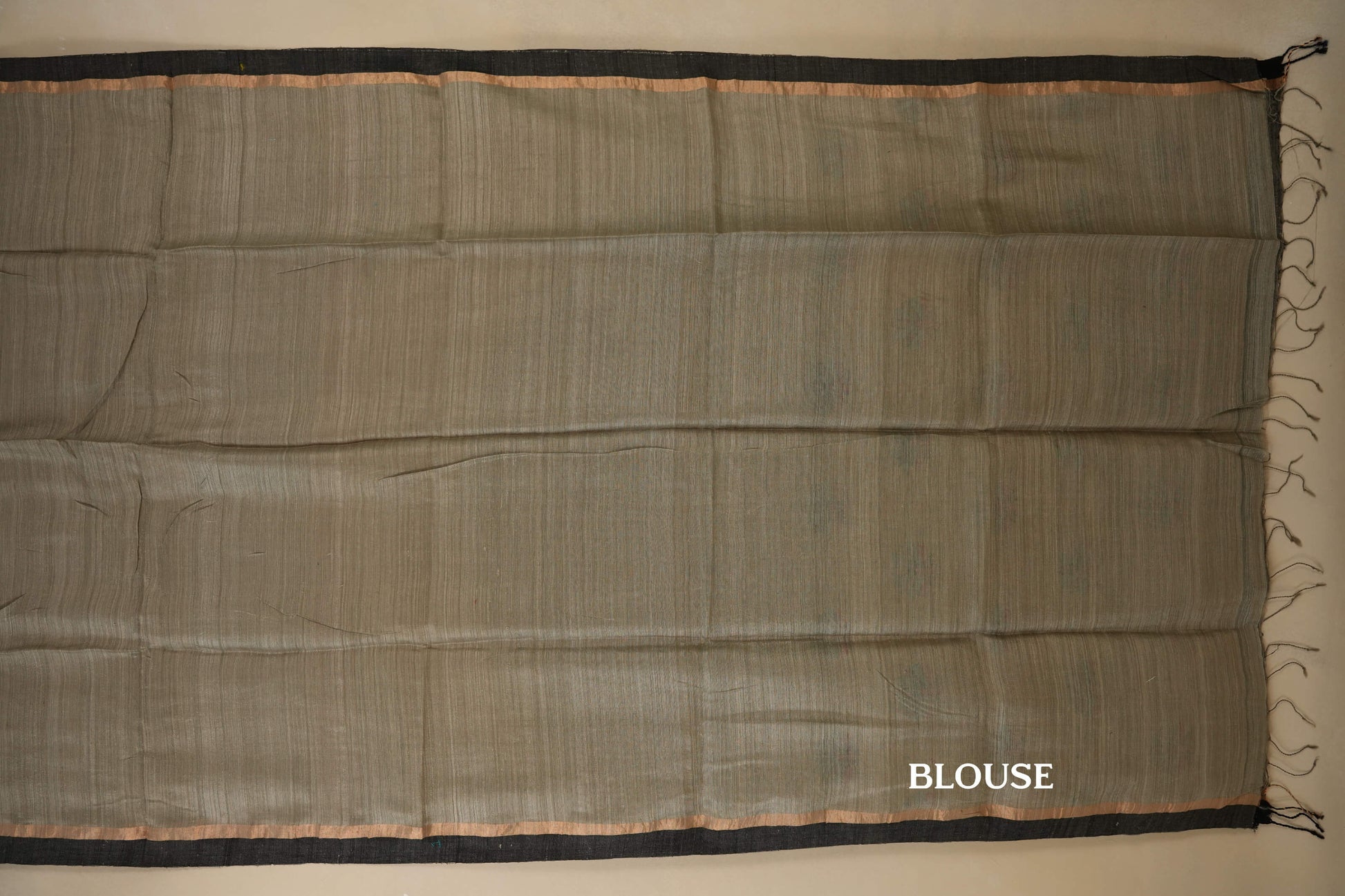 Gray with Black Borders Bhagalpur Tussar silk saree blouse