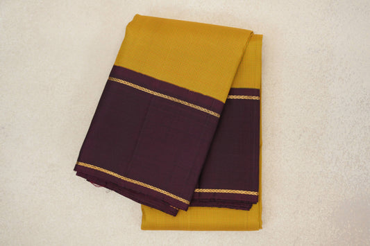 Mustard Yellow with Green Checks and Deep Plum Rettai Pettu Borders Vintage Kanjivaram Silk Saree by Shreenivas Silks PSSR0110195