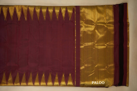 Burgundy Maroon with Tissue Borders Vintage Kanjivaram Silk Saree by Shreenivas Silks PSSR018048