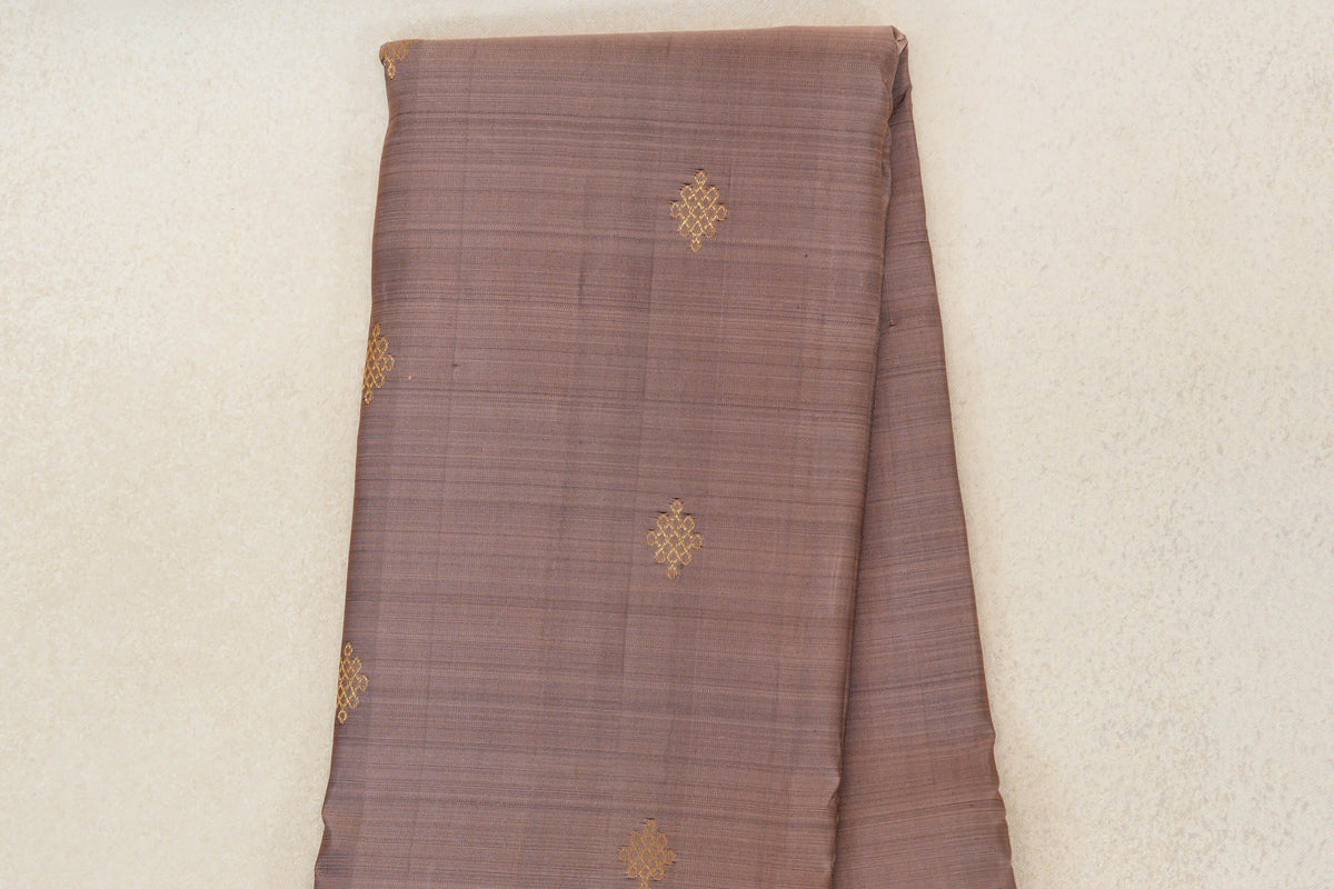 Light Chocolate Brown with Deep Plum Borders and Bright Orange Selvedge Vintage Kanjivaram Silk Saree body