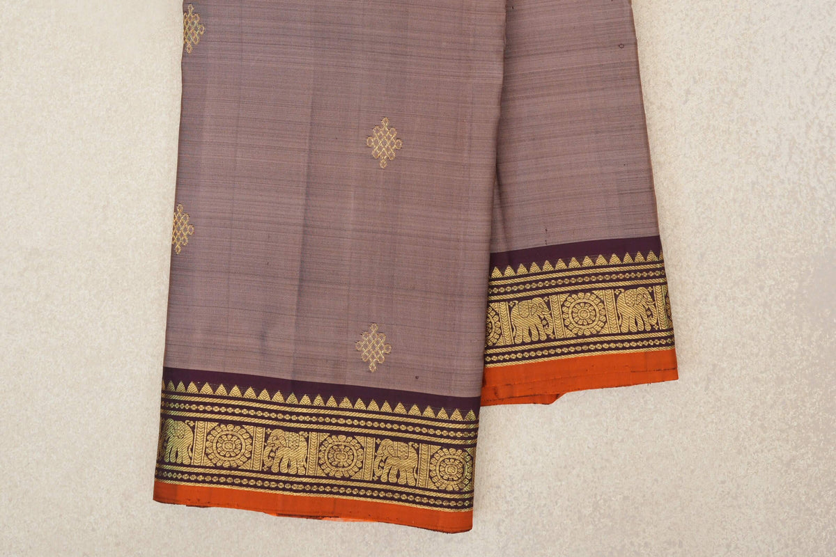 Light Chocolate Brown Vintage Kanjivaram Silk Saree border