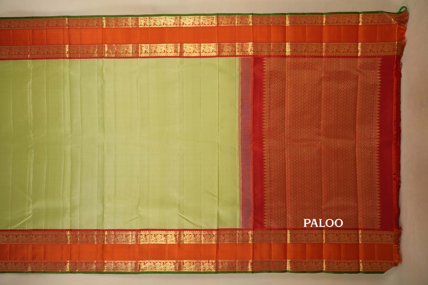 Pistha Green with Orange Borders Vintage Kanjivaram Silk Saree by Shreenivas Silks PSSR018049 - Parisera