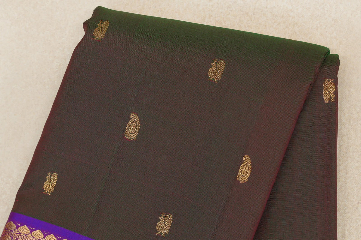 Dual Tone of Dark Green and Pink with Violet Purple Borders and Bright Pink Selvedge Vintage Kanjivaram Silk Saree by Shreenivas Silks PSSR0110197