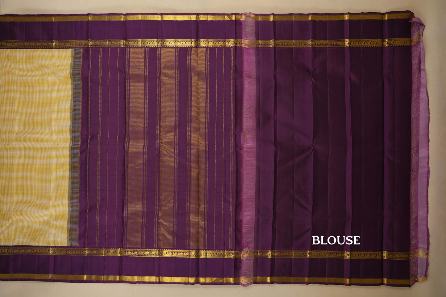 Ivory with Magenta Borders Vintage Kanjivaram Silk Saree by Shreenivas Silks PSSR018051 - Parisera