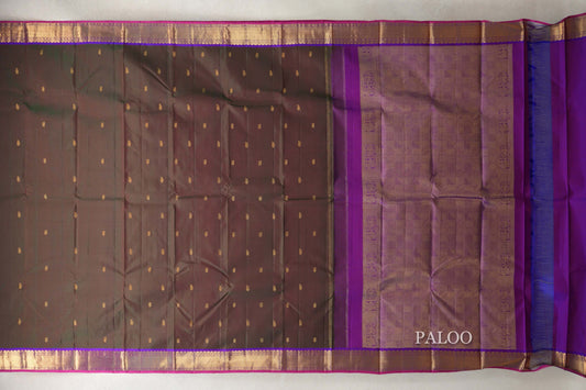 Dual Tone of Dark Green and Pink with Violet Purple Borders and Bright Pink Selvedge Vintage Kanjivaram Silk Saree by Shreenivas Silks PSSR0110197