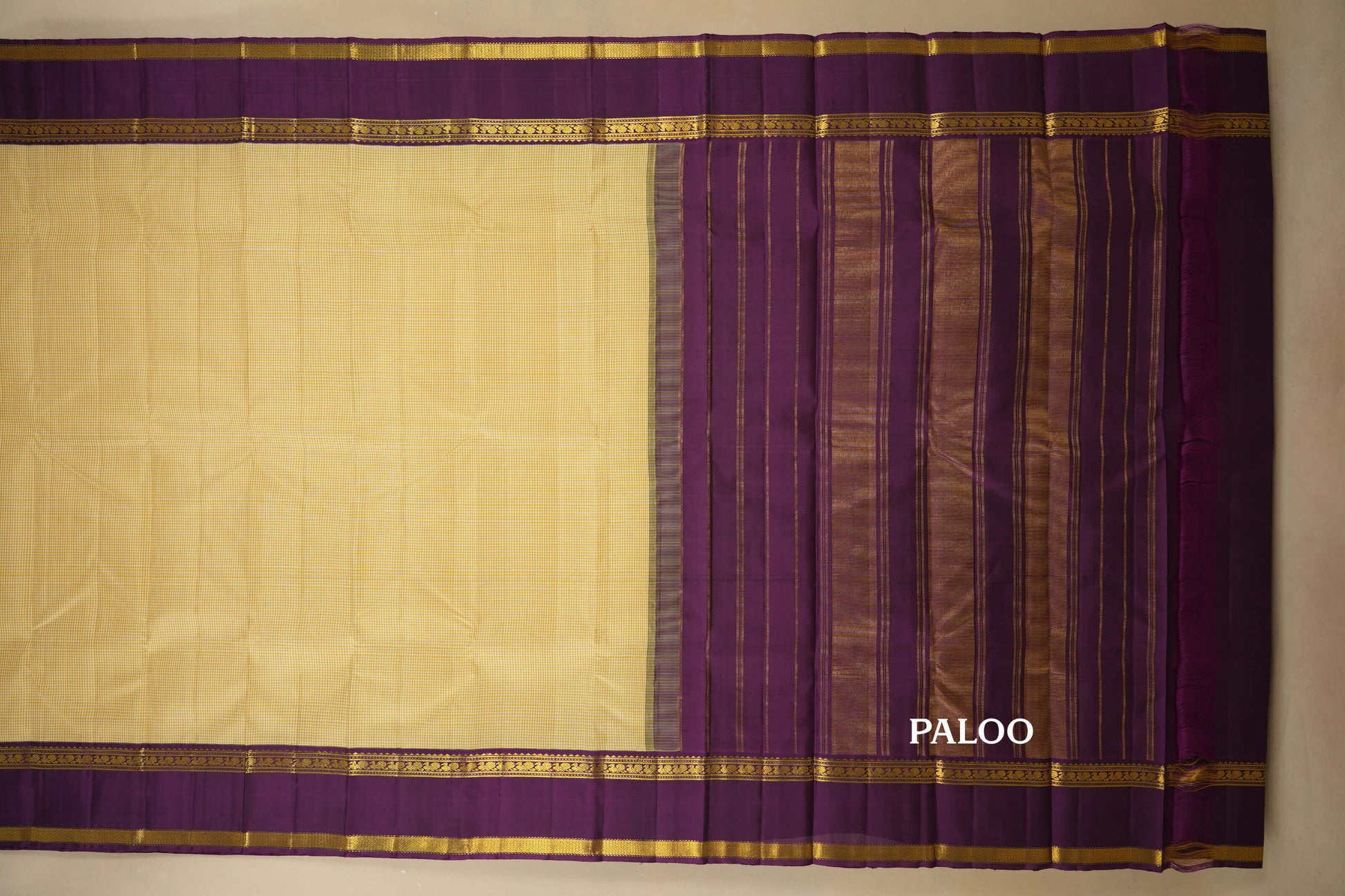 Ivory with Magenta Borders Vintage Kanjivaram Silk Saree by Shreenivas Silks PSSR018051 - Parisera