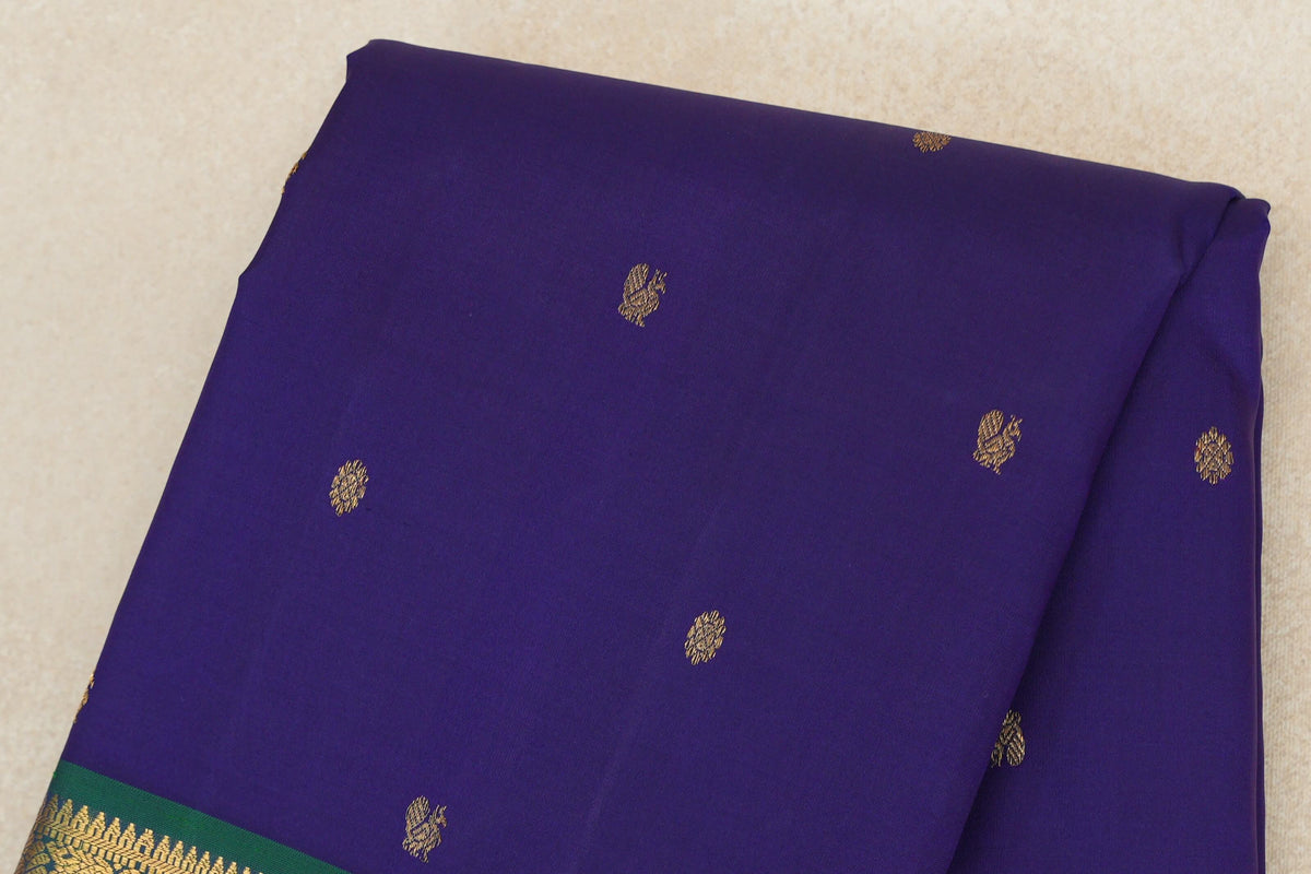 Violet with Peacock Green Borders and Deep Magenta Selvedge Vintage Kanjivaram Silk Saree by Shreenivas Silks PSSR0110198