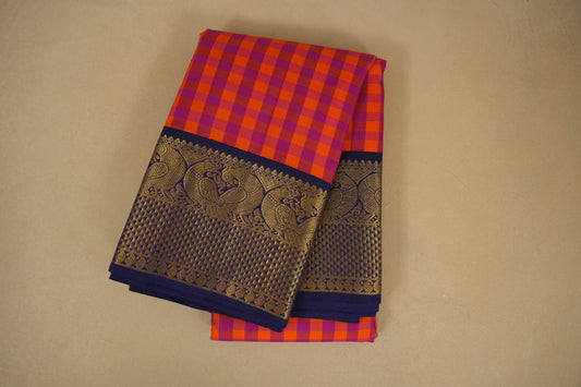 Multi Color with Ink Blue Borders Vintage Kanjivaram Silk Saree by Shreenivas Silks PSSR018052