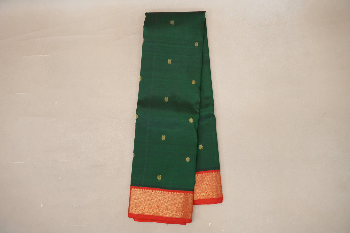Bottle Green with Orangish Red Borders Vintage Kanjivaram Silk Saree by Shreenivas Silks PSSR019069