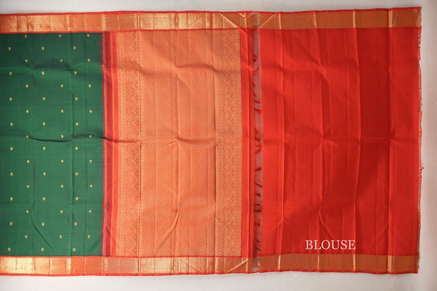 Bottle Green with Orangish Red Borders Vintage Kanjivaram Silk Saree by Shreenivas Silks PSSR019069