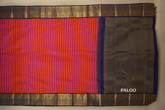 Multi Color with Ink Blue Borders Vintage Kanjivaram Silk Saree by Shreenivas Silks PSSR018052