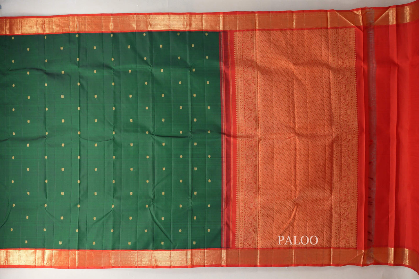 Bottle Green with Orangish Red Borders Vintage Kanjivaram Silk Saree by Shreenivas Silks PSSR019069