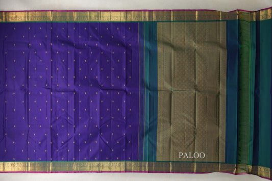 Violet with Peacock Green Borders and Deep Magenta Selvedge Vintage Kanjivaram Silk Saree by Shreenivas Silks PSSR0110198