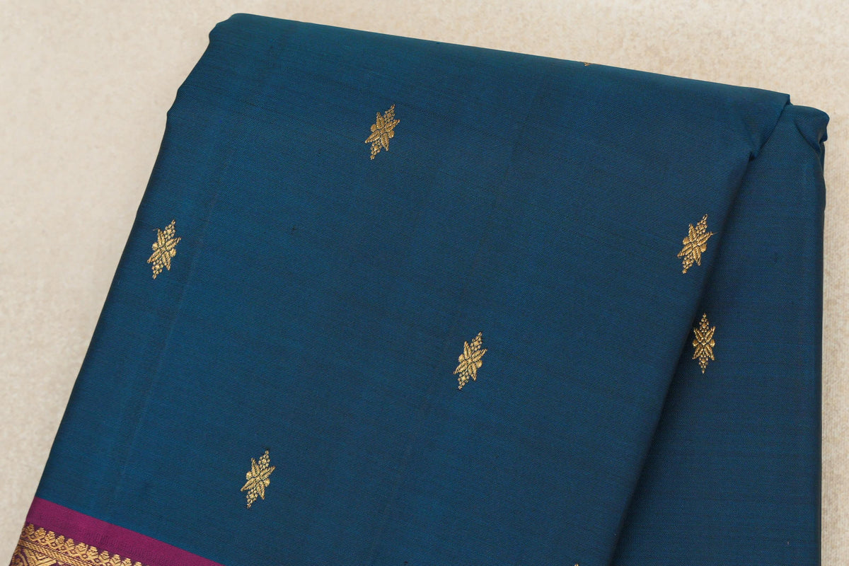 Teal Green with Deep Magenta Borders and Emerald Green Selvedge Vintage Kanjivaram Silk Saree by Shreenivas Silks PSSR0110199