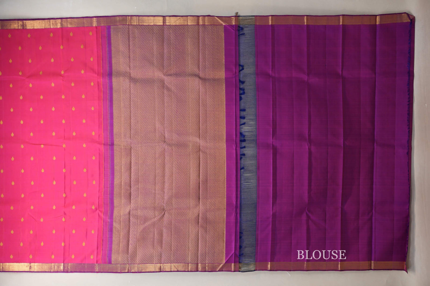 Dual Tone Orange and Pink with Dual Tone Pink and Blue Borders Vintage Kanjivaram Silk Saree by Shreenivas Silks PSSR019070
