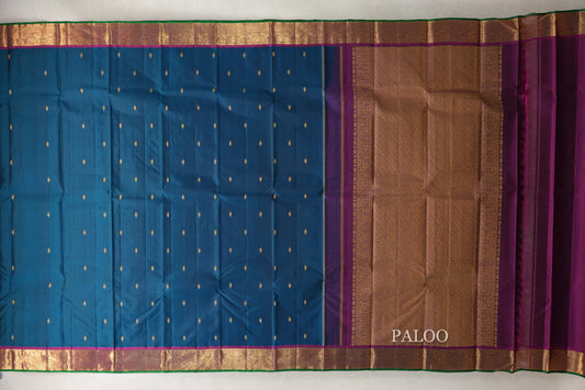 Teal Green with Deep Magenta Borders and Emerald Green Selvedge Vintage Kanjivaram Silk Saree by Shreenivas Silks PSSR0110199