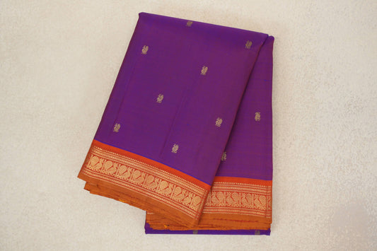 Dual Tone of Orange and Blue with Deep Orange Borders and Mustard Selvedge Vintage Kanjivaram Silk Saree by Shreenivas Silks PSSR0110200