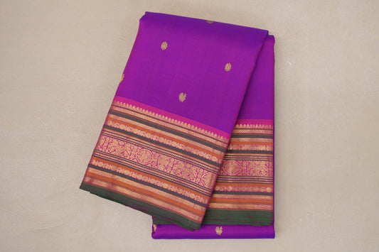 Dual Tone Pink and Blue with Multi Color Borders and Bottle Green Selvedge Vintage Kanjivaram Silk Saree by Shreenivas Silks PSSR019071