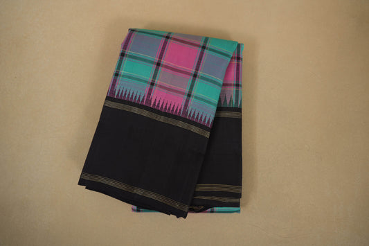 Multi Color with Deep Blue Borders Vintage Kanjivaram Silk Saree by Shreenivas Silks PSSR018053