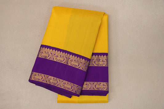 Bright Yellow with Purple Borders Vintage Kanjivaram Silk Saree by Shreenivas Silks PSSR019072