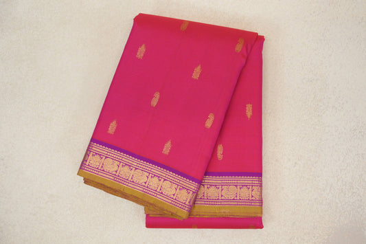 Bright Rani Pink with Violet Purple Borders Vintage Kanjivaram Silk Saree by Shreenivas Silks PSSR0110201