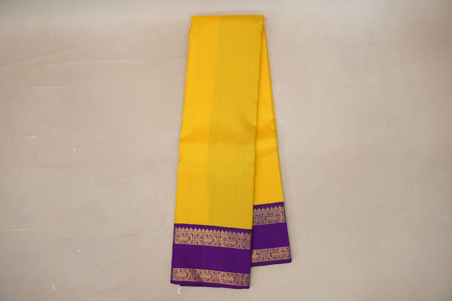 Bright Yellow with Purple Borders Vintage Kanjivaram Silk Saree by Shreenivas Silks PSSR019072