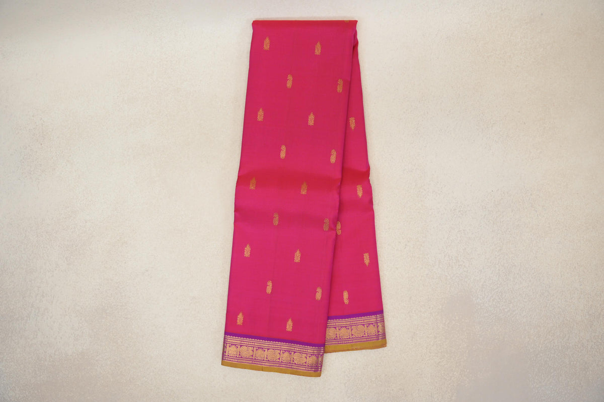 Bright Rani Pink with Violet Purple Borders Vintage Kanjivaram Silk Saree by Shreenivas Silks PSSR0110201